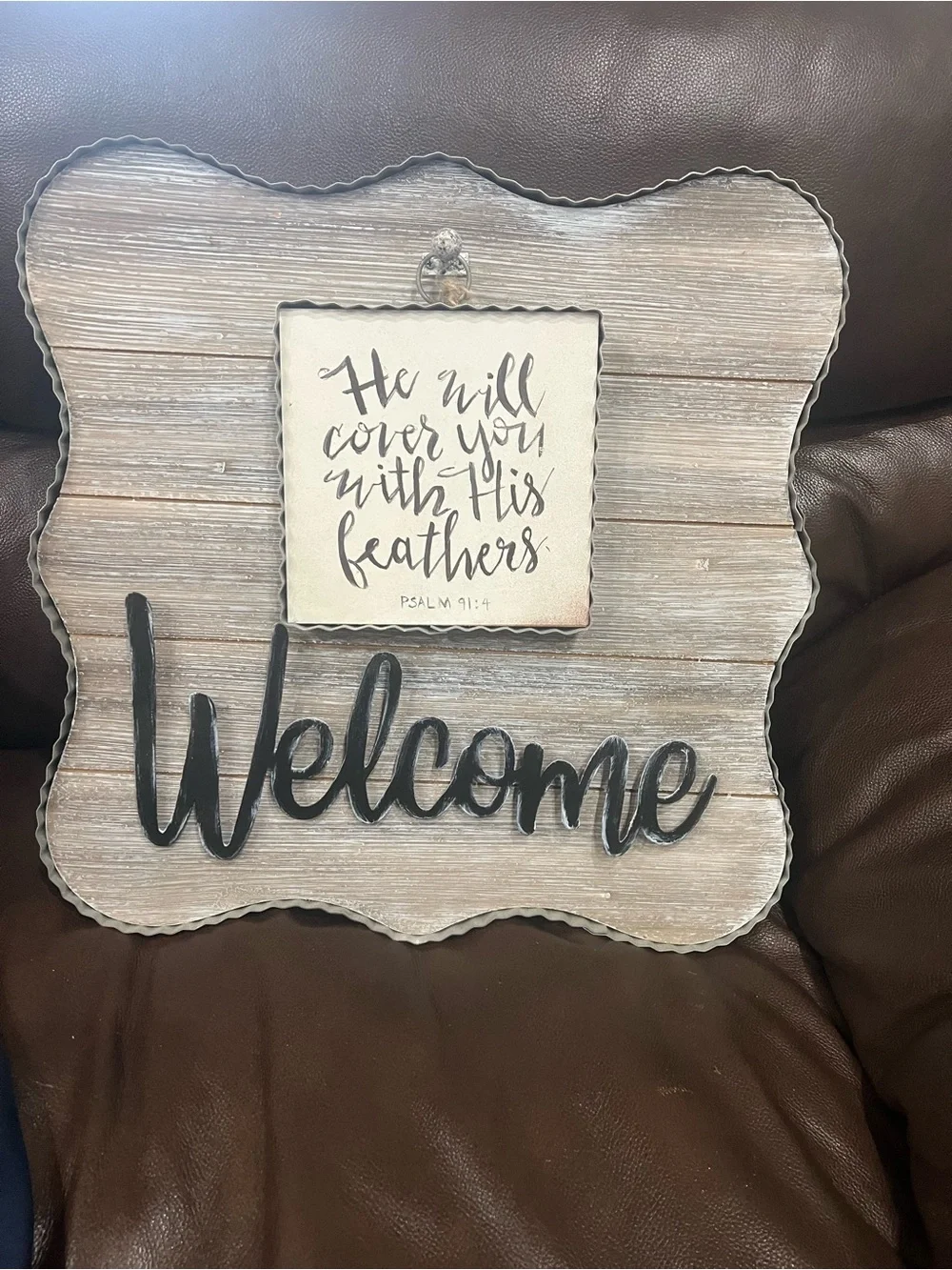 Rustic 'Welcome' Wall Sign with Psalm Quote - Neutral Wood Finish